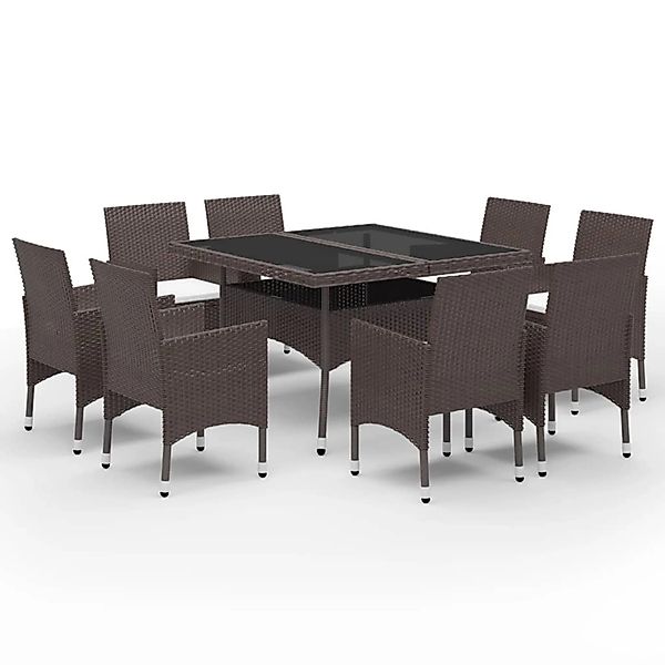 vidaXL 9-Tlg Garten-Essgruppe Poly Rattan und Hartglas Braun 3095895 günstig online kaufen
