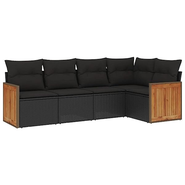 vidaXL 5-Tlg Garten-Sofagarnitur mit Kissen Schwarz Poly Rattan 3227623 günstig online kaufen