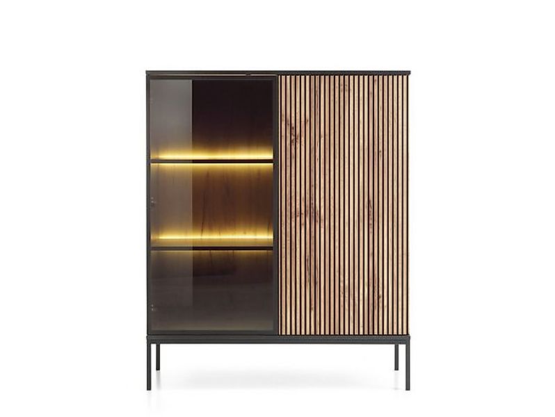 Goldstoff Vitrine NeoLoft LED Glasfront Push-to-Open Schwarz/Eiche 104x166 günstig online kaufen