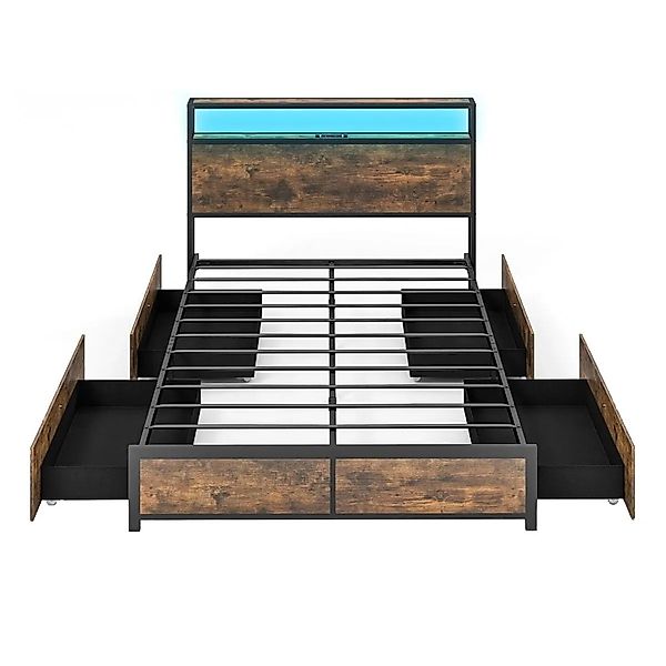 Costway Bett mit Led Beleuchtung Ladestation & Schubladen 200 x 140 cm günstig online kaufen