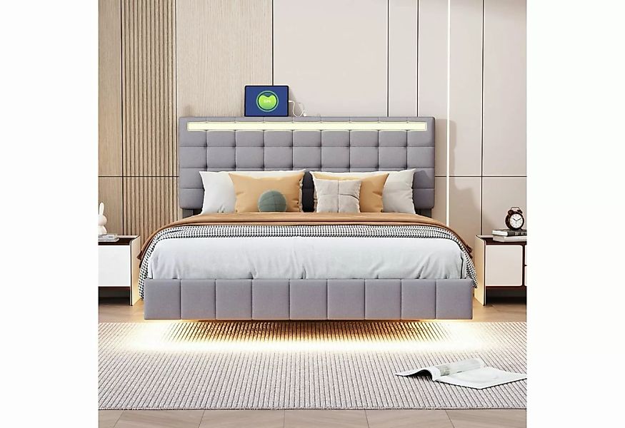 HAUSS SPLOE Polsterbett 140 x 200 cm mit LED-Leuchten und Kopfteildesign in günstig online kaufen