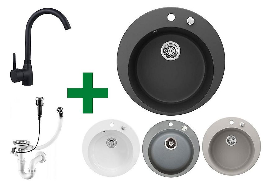 Faizee Möbel Granitspüle Granit Spüle Einbauspüle rund Spülbecken+Drehexcen günstig online kaufen