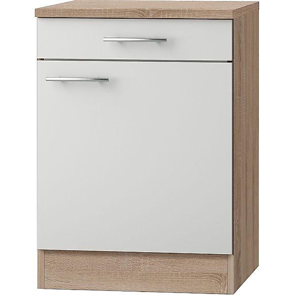 Optifit Küchen-Unterschrank Dakar286 60 cm x 84,8 cm x 60 cm Weiß-Eiche günstig online kaufen