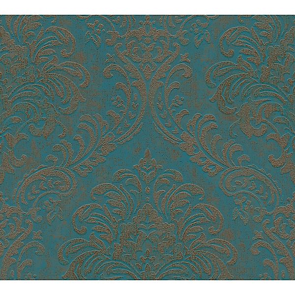 Bricoflor Barock Tapete Blau Gold Vintage Vliestapete mit Ornamenten in Pet günstig online kaufen