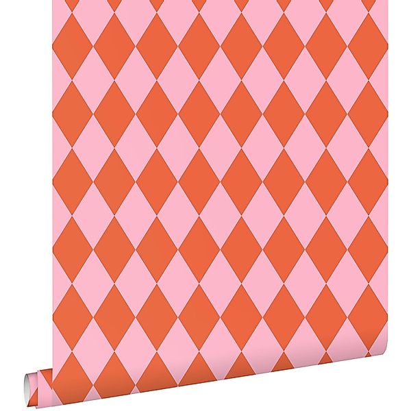 ESTAhome Tapete Karomuster Orange und Rosa 50 x 900 cm günstig online kaufen