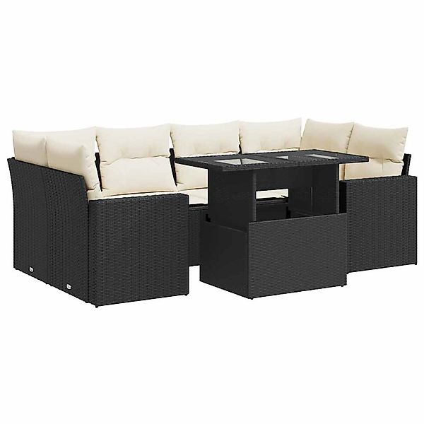 vidaXL 7-Tlg Garten-Sofagarnitur mit Kissen Schwarz Poly Rattan 3326267 günstig online kaufen