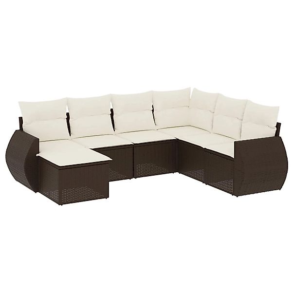 vidaXL 7-Tlg Garten-Sofagarnitur mit Kissen Braun Poly Rattan 3254040 günstig online kaufen
