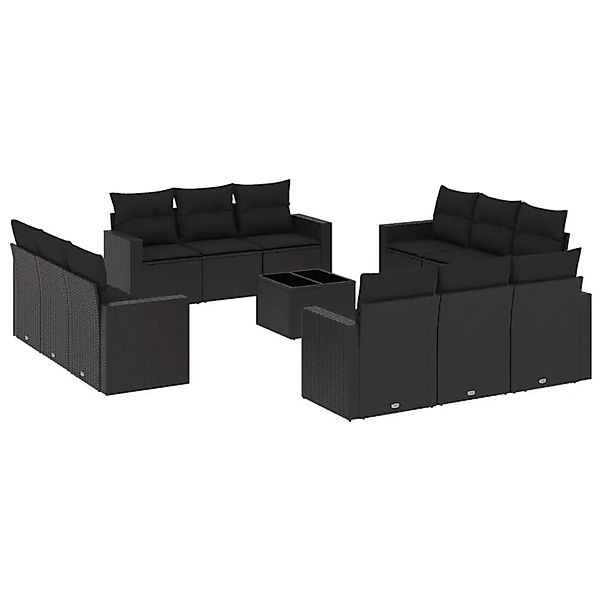 vidaXL 13-Tlg Garten-Sofagarnitur mit Kissen Schwarz Poly Rattan 3251112 günstig online kaufen