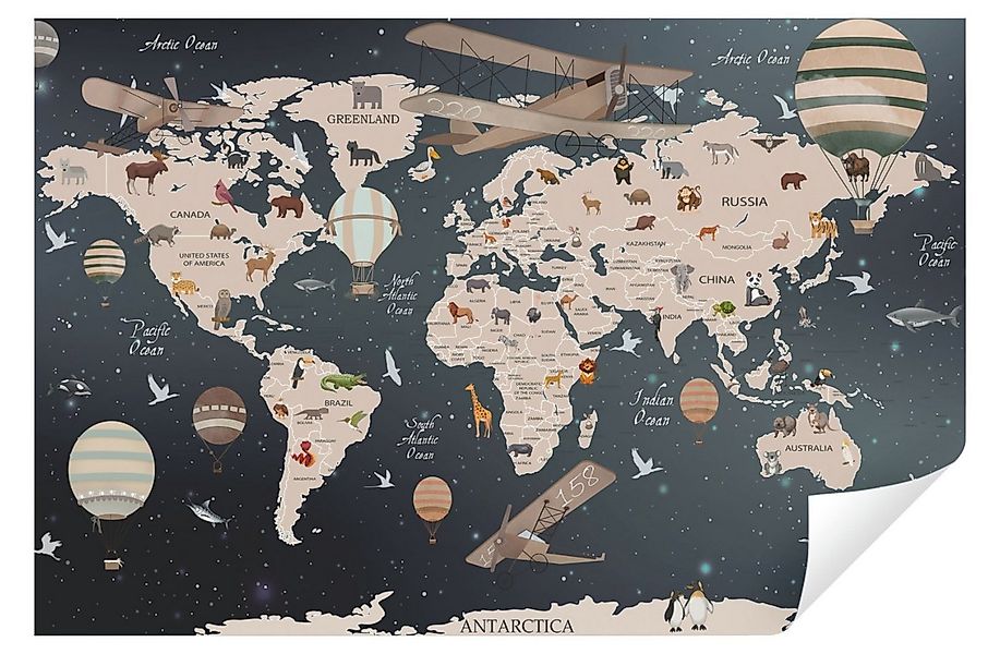 Wallarena Fototapete Kinderzimmer Weltkarte Flugzeug Ballon Kinder Junge Ju günstig online kaufen