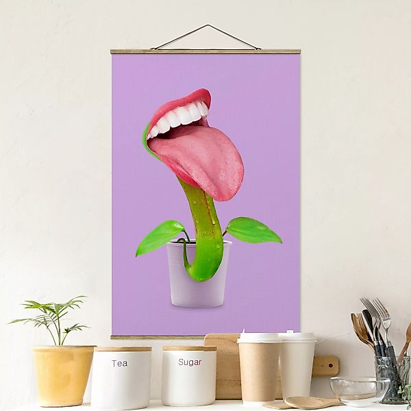 Stoffbild Blumen mit Posterleisten - Hochformat Fleischfressende Pflanze mi günstig online kaufen