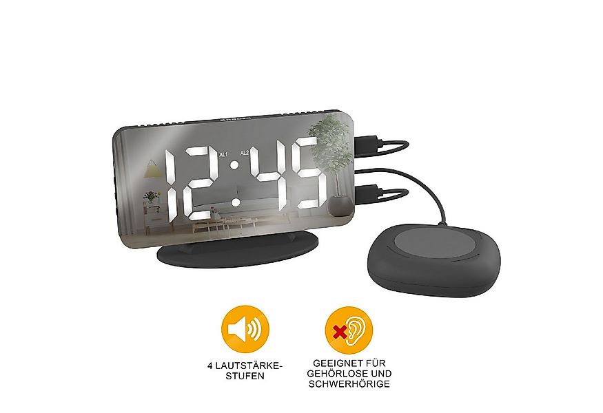 Miraval Quarzwecker Miraval Spiegelwecker mit Vibrationskissen 3 Weckmodi, günstig online kaufen