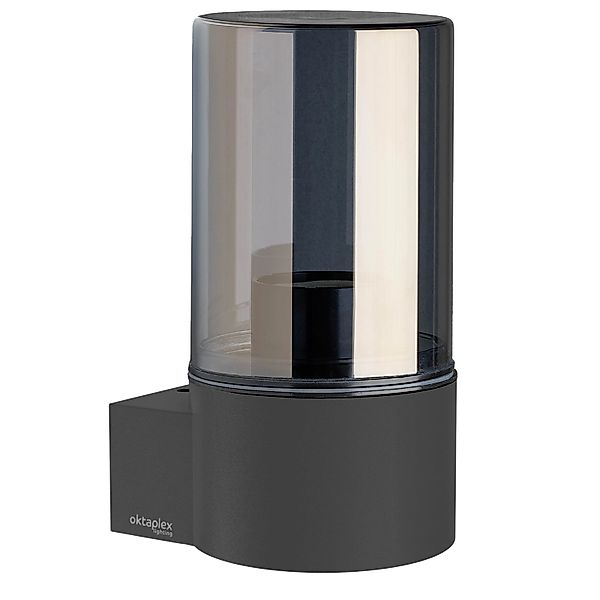 Oktaplex Puno Wandleuchte Außen E27 Fassung Rauchglas IP44 Aluminium Anthra günstig online kaufen