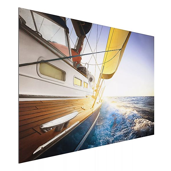 Alu-Dibond Bild Natur & Landschaft - Panorama Segelboot auf blauem Meer bei günstig online kaufen
