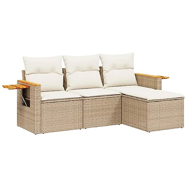 vidaXL 4-Tlg Garten-Sofagarnitur mit Kissen Beige Poly Rattan 3226744 günstig online kaufen