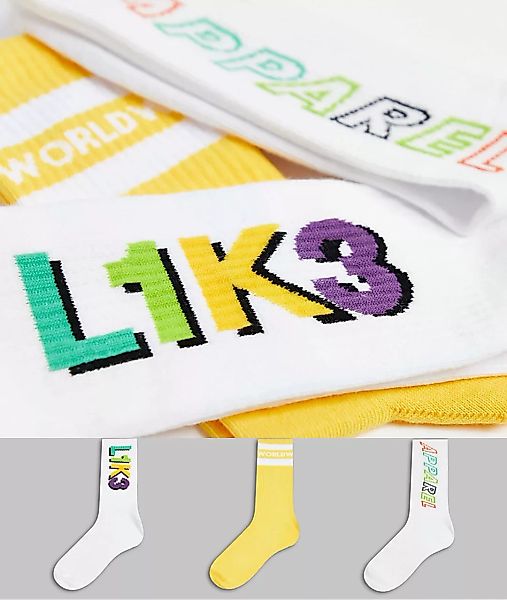 Bershka – 3er-Pack Socken in Schwarz mit kleinen Prints und Streifen günstig online kaufen