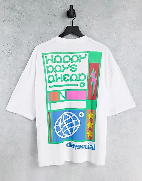 ASOS Daysocial – Oversize-T-Shirt in Weiß mit großem Schaum-Grafikprint günstig online kaufen