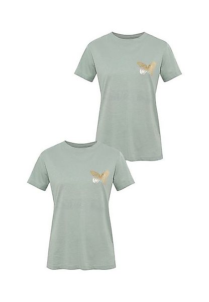 Mavi T-Shirt 2er-SET Regular Fit mit goldenem Schmetterling-Motiv, Rundhals günstig online kaufen