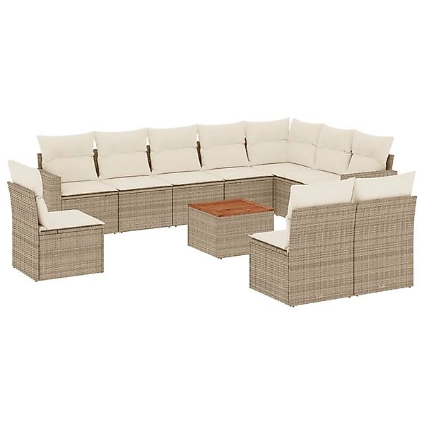 vidaXL 11-Tlg Garten-Sofagarnitur mit Kissen Beige Poly Rattan 3256506 günstig online kaufen