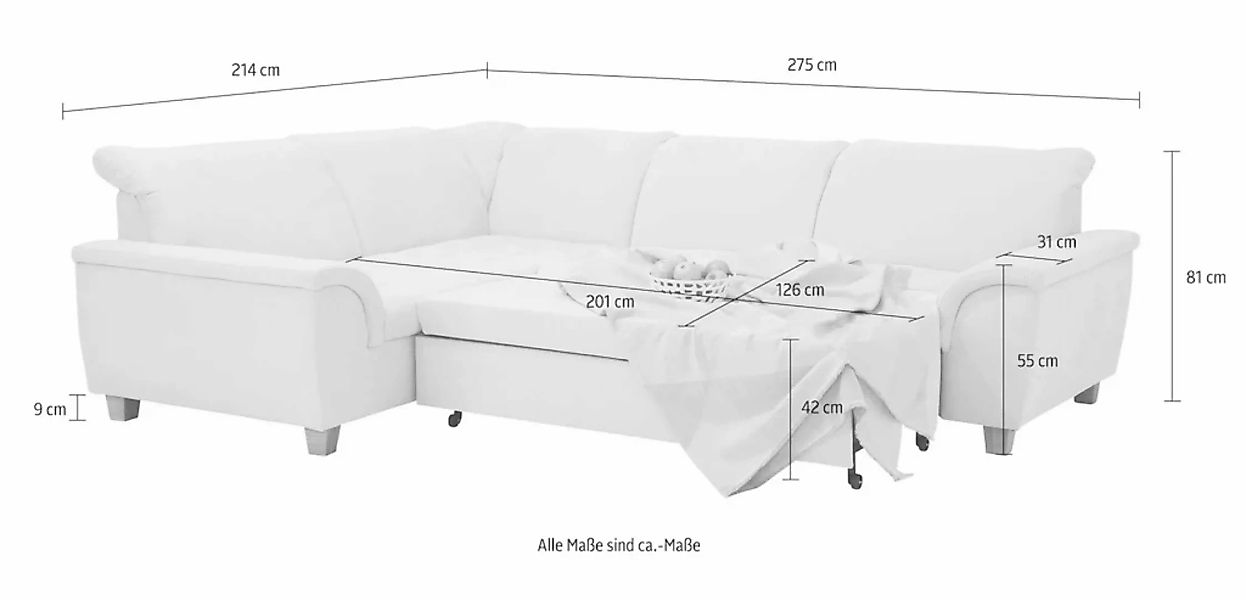 Home affaire Ecksofa "Lyla L-Form", wahlweise mit Rückenfunktion und Bettfu günstig online kaufen