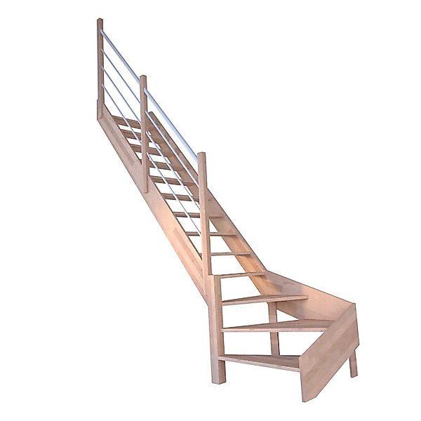 StarWood Treppe Rhodos Buche Gew. L Holz-Edelstahl-Geländer Weiß FSC® günstig online kaufen