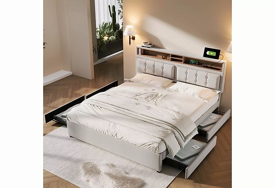 PHOEBE CAT Polsterbett (Doppelbett mit Lattenrost und 4 Schubladen), Staura günstig online kaufen