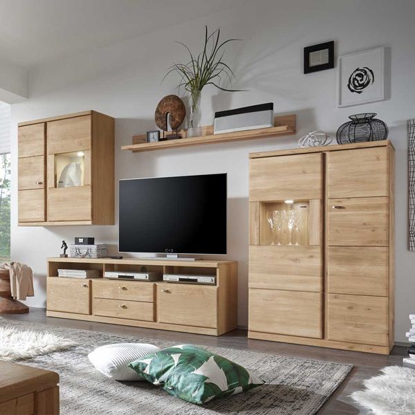 Wohnkombination aus Wildeiche Bianco LED Beleuchtung (vierteilig) günstig online kaufen