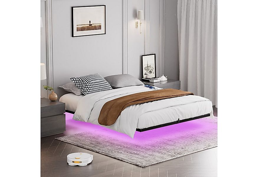 Fanttik Bettgestell Bettgestell Großes Schwebendes Metallbett mit LED-Beleu günstig online kaufen