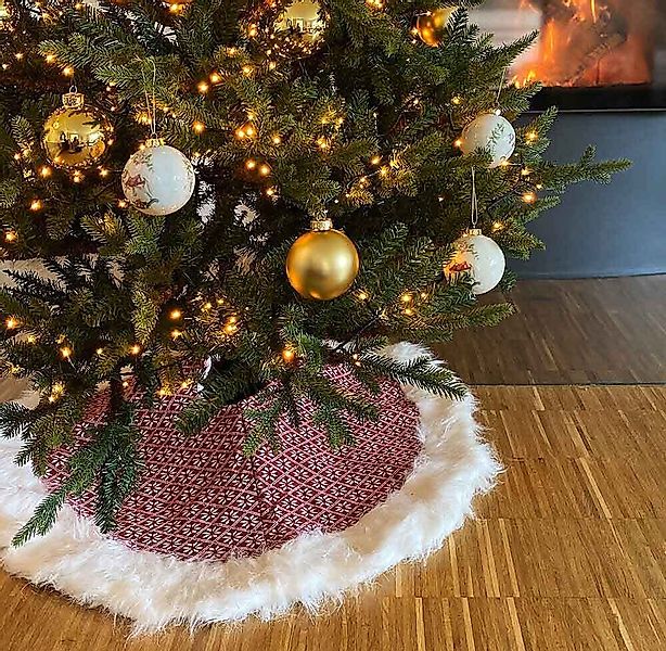 Weihnachtsbaum Decke Rot Weiß – Abdeckung für Christbaumständer mit Schneef günstig online kaufen