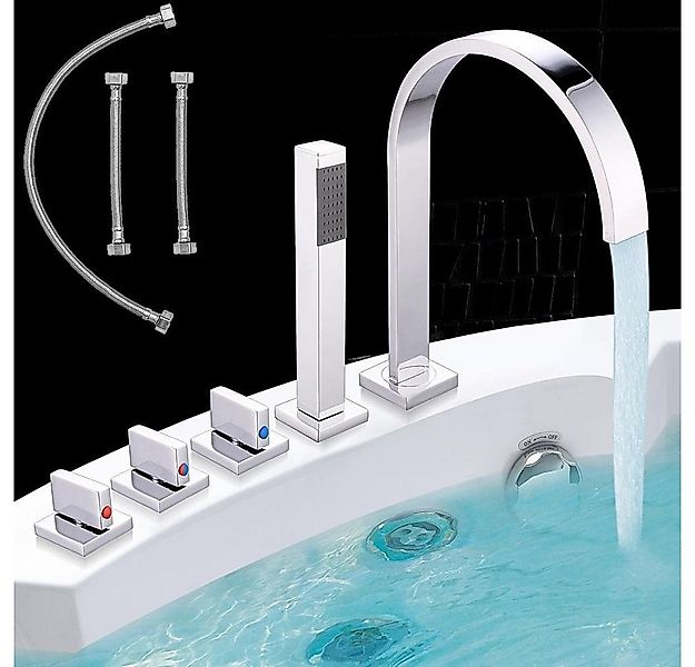 Feel2Home Badarmatur 5 Loch Badewannenarmatur Wasserhahn Handbrause Wannenr günstig online kaufen