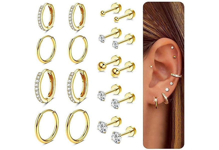 LuxusKollektion Ohrring und Ketten Set 9Paar Ohrstecker Set Gold Silber 316 günstig online kaufen