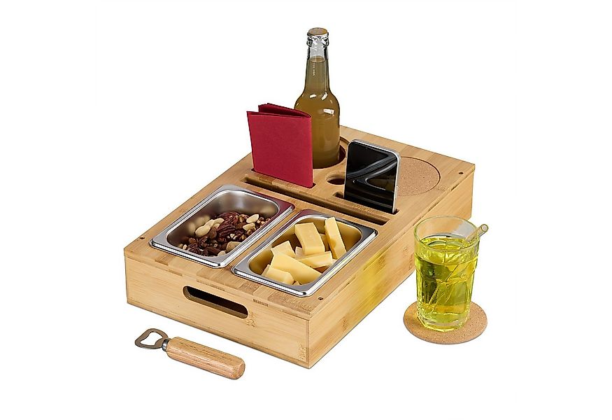relaxdays Tabletttisch Couchbar mit Snackschalen, natur günstig online kaufen