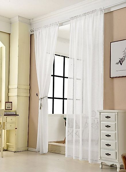 Woltu Gardine (1 St), Kräuselband, halbtransparent, mit Kräuselband Leinen günstig online kaufen