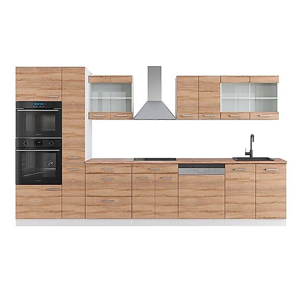 Vicco R-Line Küchenzeile Sonoma/Weiß 350 cm mit HochschrankAP Eiche günstig online kaufen