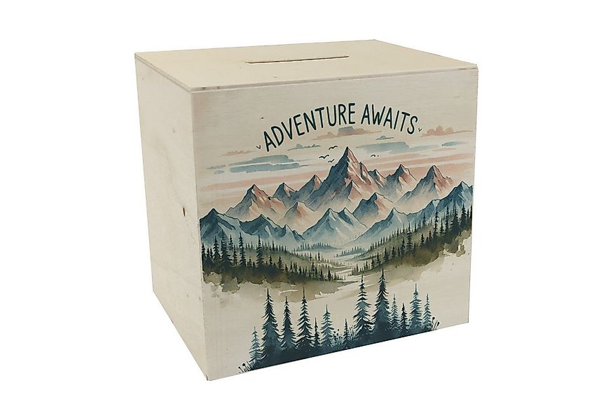 speecheese Spardose Bergpanorama Spardose aus Holz mit Spruch Adventure Awa günstig online kaufen