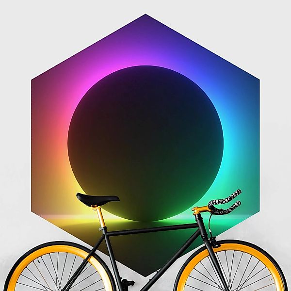 Hexagon Mustertapete selbstklebend Buntes Neonlicht mit Kreis günstig online kaufen