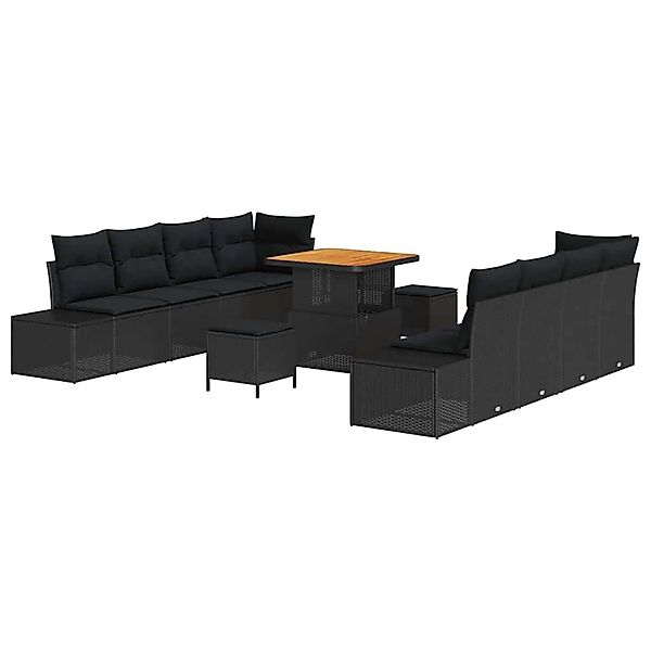 vidaXL Garten-Sofa-Set mit Kissen 11-Tlg Schwarz Poly Rattan 3362754 günstig online kaufen