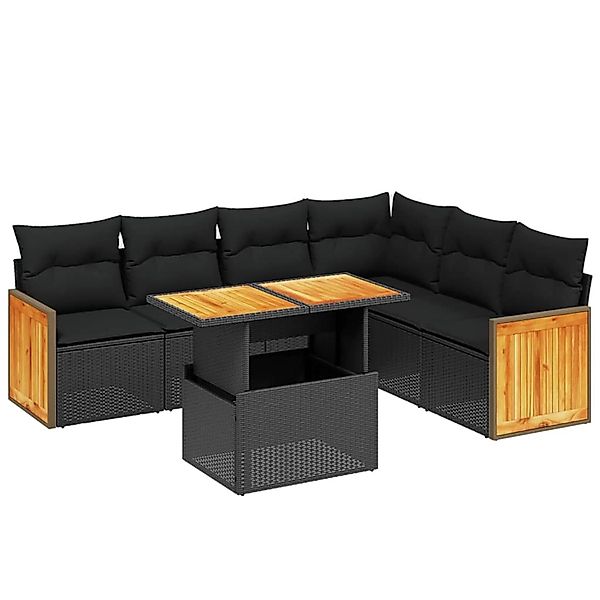 vidaXL 7-Tlg Garten-Sofagarnitur mit Kissen Schwarz Poly Rattan 3273974 günstig online kaufen