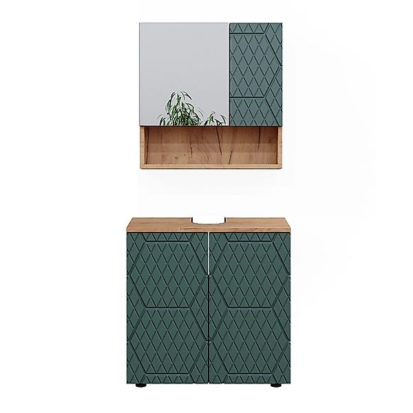 Vicco Badmöbel-Set Irma, Goldkraft Eiche/Grün, 2 Teile, Unterschrank 60 cm, günstig online kaufen
