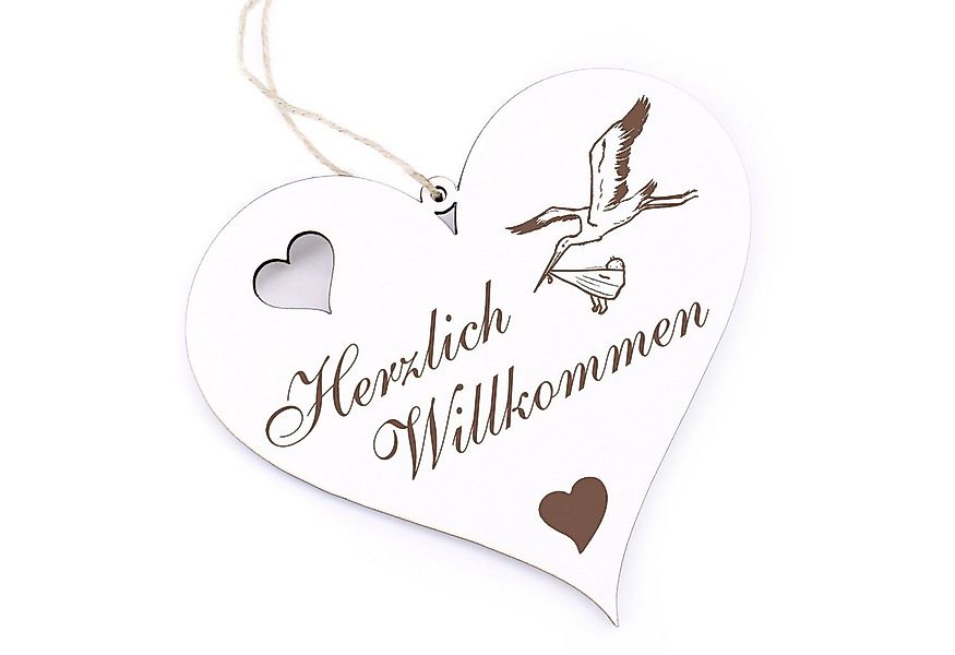 Dekolando Hängedekoration Herzlich Willkommen - Storch mit Baby - 13x12cm günstig online kaufen