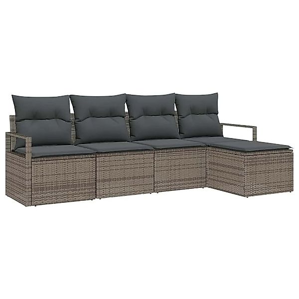 vidaXL Sofa Set mit Kissen mit Speicher 5-Tlg Grau Poly-Rattan 3355008 günstig online kaufen