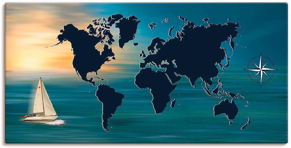 Artland Leinwandbild "Weltumsegelung mit Weltkarte" 1 Stk. tlg. als Leinwan günstig online kaufen