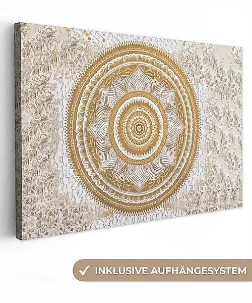 OneMillionCanvasses® Leinwandbild Mandala - Blumen - Gold - Weiß - Design, günstig online kaufen