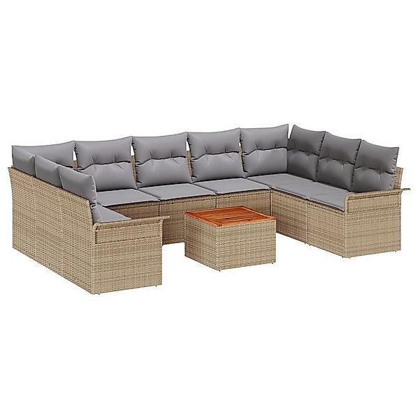 vidaXL Loungesofa 10-tlg. Garten-Sofagarnitur mit Kissen Beige Poly Rattan, günstig online kaufen