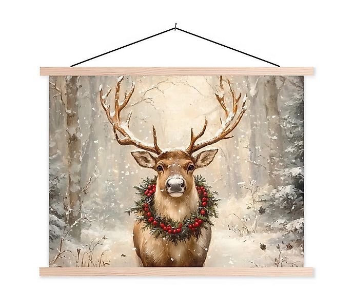 MuchoWow Poster Weihnachten - Rentier - Winter - Kranz, (1 St), Posterleist günstig online kaufen