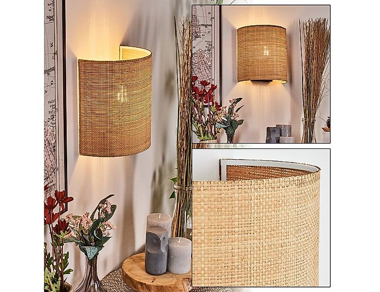 hofstein Wandleuchte Wandlampe aus Metall/Bast/Wienergeflecht in Schwarz/Na günstig online kaufen