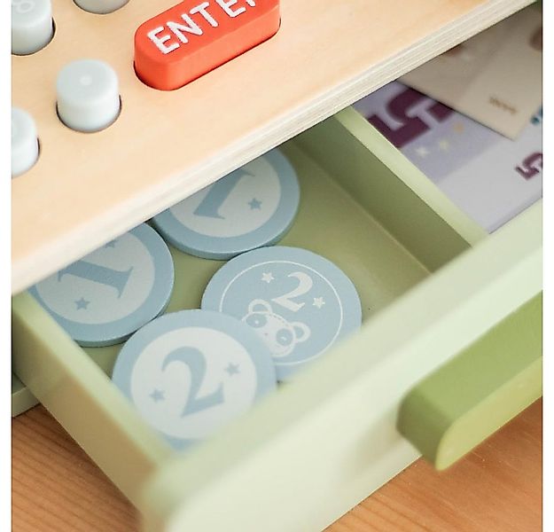 CLTYQ Spielkasse Holz Kasse Kinder, Holz Spielkasse Kinderkasse mit Scanner günstig online kaufen