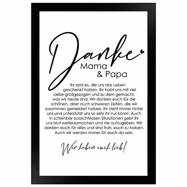 WANDStyle Gerahmtes Poster Danke Mama und Papa 20 x 30 cm Geschenkidee für günstig online kaufen