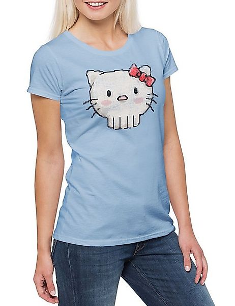Urban Backwoods Print-Shirt Pixel Skull Kitty Damen T-Shirt Nerd Cat Cats H günstig online kaufen