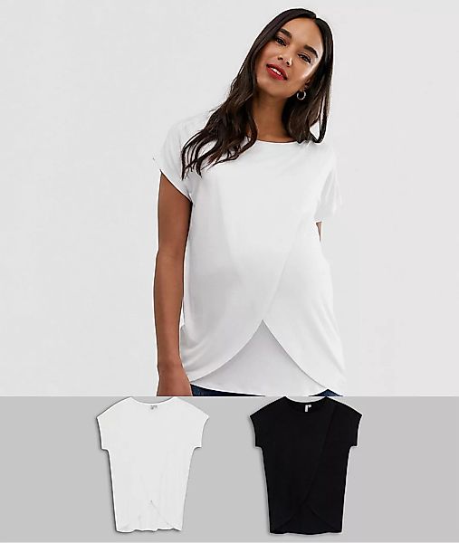 ASOS DESIGN Maternity – 2er Pack Still-T-Shirts in Schwarz und Weiß-Mehrfar günstig online kaufen