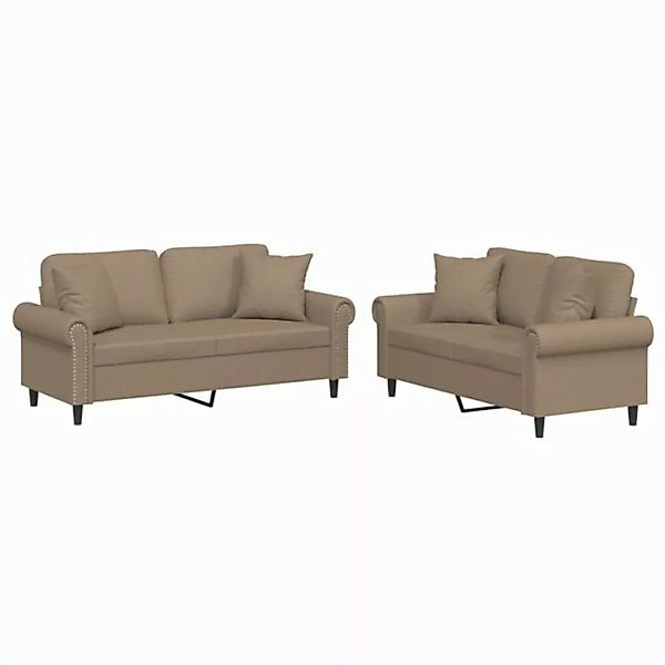 vidaXL Sofa 2-tlg. Sofagarnitur mit Kissen Cappuccino-Braun Kunstleder günstig online kaufen